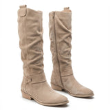 Lavinia | Damen kniehohe Stiefel mit seitlichem Reißverschluss – Beige