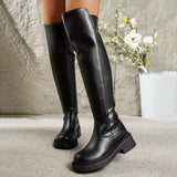 Maelyn | Damen flache Overknee-Stiefel mit Seitenreißverschluss – Schwarz