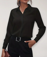 Marie | Damen Frühjahrs Bürobluse mit Knopfleiste – Schwarz