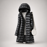 Mira - ultraleichte Longline-Pufferjacke – Schwarz