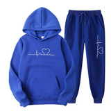 Edith | Damen Hoodie und Jogginghose-Set mit Herzschlagmotiv – Blau