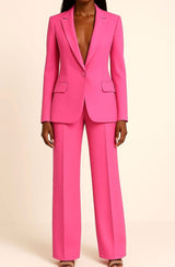 Hannah | Blazer Hosen Set für Damen Einknöpfiger Anzug Set Damen Elegant – Rosa