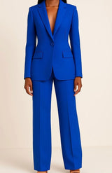 Hannah | Blazer Hosen Set für Damen Einknöpfiger Anzug Set Damen Elegant – Blau