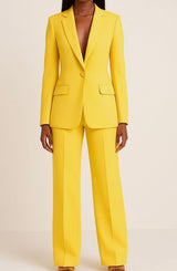 Hannah | Blazer Hosen Set für Damen Einknöpfiger Anzug Set Damen Elegant – Gelb