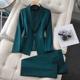 Blazer Und Hose Set Damen – Dunkelgrün