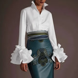 Elegante Bluse Damen mit modernen Volantärmeln – Weiß