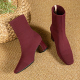 Kindra | Damen Strick-Stiefelette mit Blockabsatz und eckiger Zehenform – Rot