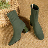 Kindra | Damen Strick-Stiefelette mit Blockabsatz und eckiger Zehenform – Grün