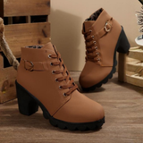 Martina | Stilvolle Und Elegante Schnürstiefeletten Mit Blockabsatz – Braun