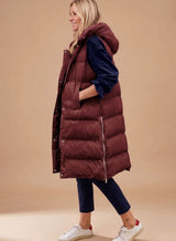 Elfriede | Bodywarmer Damen Langer Gesteppter Kapuzen-Steppweste – Burgund