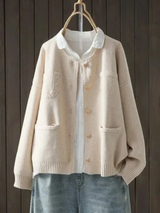 Borghild | Damen Strickjacke Relaxed Fit mit Knöpfen – Aprikose