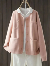 Borghild | Damen Strickjacke Relaxed Fit mit Knöpfen – Rosa