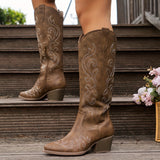 Brecken | Damen Westernstiefel mit weitem Schaft und Reißverschluss – Braun