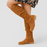 Ailsa | Damen kniehohe Schlupfstiefel mit Ziehlasche – Hellbraun