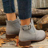 Brigitte | Damen Stiefelette mit Schnalle und Blockabsatz – Silbergrau