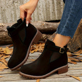 Brigitte | Damen Stiefelette mit Schnalle und Blockabsatz – Schwarz