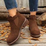 Brigitte | Damen Stiefelette mit Schnalle und Blockabsatz – Dunkelbraun