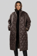 Brimdal | Damen Langer Steppmantel Wendejacke – Braun