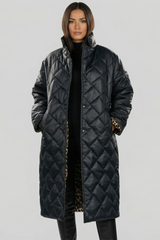 Brimdal | Damen Langer Steppmantel Wendejacke – Schwarz