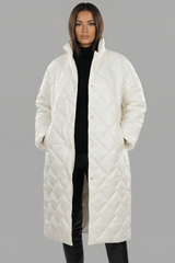 Brimdal | Damen Langer Steppmantel Wendejacke – Weiß