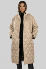 Brimdal | Damen Langer Steppmantel Wendejacke – Beige