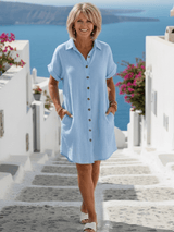 Britta | Damen Knielanges Kleid mit Kragen – Klassisches Business Kleid für Büro 2026 – Himmelblau