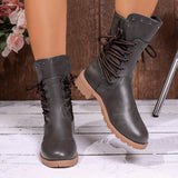 Helga | Damen Schnürstiefel Schwarz mit Blockabsatz – Grau