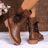 Helga | Damen Schnürstiefel Schwarz mit Blockabsatz – Dunkelbraun