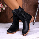 Helga | Damen Schnürstiefel Schwarz mit Blockabsatz – Schwarz