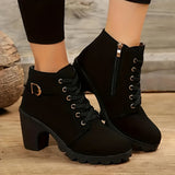 Petra | Damen Schnürstiefelette mit Blockabsatz – Schwarz