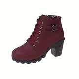 Petra | Damen Schnürstiefelette mit Blockabsatz – Karmesinrot