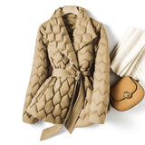 Britta | Damen Steppjacke mit Gürtel Herbst Winter – Beige