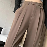 Damenhose mit hoher Taille und weitem Bein | Lockerer Schnitt – Braun