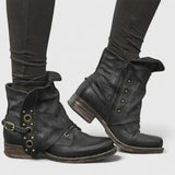Brunhild | Damen Stiefelette Vintage Nieten Blockabsatz – Schwarz