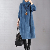 Kordula | Damen Rollkragen Strickkleid Midi Winterkleid – Blau