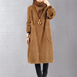 Kordula | Damen Rollkragen Strickkleid Midi Winterkleid – Kaffee