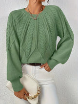Brunhilde | Damen Strickpullover mit Zopfmuster – Hellgrün