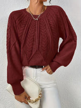 Brunhilde | Damen Strickpullover mit Zopfmuster – Rot