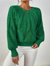 Brunhilde | Damen Strickpullover mit Zopfmuster – Grün