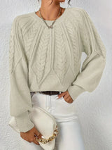 Brunhilde | Damen Strickpullover mit Zopfmuster – Beige