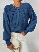 Brunhilde | Damen Strickpullover mit Zopfmuster – Blau