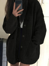 Brunike | Damen Oversize Strickjacke mit Knopfleiste – Schwarz
