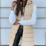 Brunora | Damen Lange Steppweste mit Kapuze – Beige