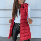 Brunora | Damen Lange Steppweste mit Kapuze – Rot