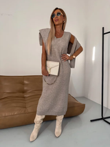Brunwig | Damen Strickkleid Midi Zweiteiler – Khaki