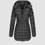 Brunwike | Damen Lange Steppjacke mit Kapuze – Schwarz