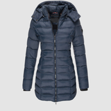 Brunwike | Damen Lange Steppjacke mit Kapuze – Marineblau