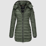 Brunwike | Damen Lange Steppjacke mit Kapuze – Armeegrün