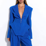 Business Blazer Damen Tailliert mit Gürtel – Blau