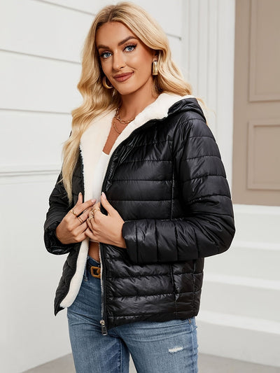 Lässige warme Wolljacke mit Kapuze und Polsterung für Damen |  Ideal für den Winter